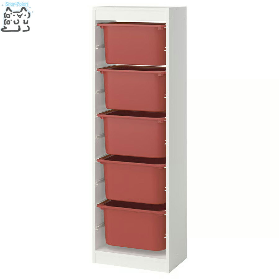 【 IKEA - イケア -】TROFAST - トロファスト - 収納コンビネーション BOX付き 組み合わせ収納 オープン収納 棚 / ホワイト / レッドBOX 46x30x146 cm (095.853.56) ハイタイプ 子ども部屋やその他のスペースをすっきり整理できるうえ、さっと手が届く棚にすべてのものをかたづけられる収納コンビネーション。 衣類やおもちゃの引き出しとしても使えるので、子供部屋に一つあるだけで重宝します BOXはスライドで外せれるので、ひとつのBOXだけ運ぶ〜など使い方は無限！ ■商品詳細■ ブランド IKEA 素材 フレーム パーティクルボード, ペーパーフォイル, プラスチックエッジ 収納ボックス ポリプロピレン レール: ポリプロピレン 商品の大きさ 奥行き: 30 cm/ 高さ: 146 cm/ 幅: 46 cm この商品は組み立てが必要です 家具の高さが60cmを超える場合は、お子さまがよじ登ったりぶら下がったりしても転倒しないよう、付属の安全金具で壁にしっかりと固定してください 壁の材質により使用できるネジの種類が異なるため、専用の取り付けネジは含まれていません。壁の材質に適したネジをご使用ください。 主な特徴 子ども部屋にあるすべてのおもちゃやその他のものを整理整頓するための完璧な収納ソリューション 遊び心いっぱいの頑丈な収納シリーズ。おもちゃの収納と整理にぴったりです ちょっとした隙間にちょうどよい、省スペースの縦型収納 さまざまな色のプラスチック製ボックスが遊び心を部屋にプラスします フレームはガイドレール付き。ボックスや棚板を好きな高さに取り付けられます。いつでも取り付け位置を変更できます 中身を汚れやホコリから守りたいときは、別売りのTROFAST/トロファスト ふたを組み合わせられます 屋内使用推奨 食品に接触する製品として承認されていません お手入れ方法 きれいな布でから拭きしてください ■スタッフから一言■ お部屋の間仕切りなどにも最適な高さの収納コンビネーション 箱がスライドで取り外せれるので、一つの箱だけ運んだり、収納力、用途に合わせた収納ユニットになります。 TROFASTシリーズの棚板なども組み合わせ可能なので、お子様の成長にあわせて変化させていくのも良いですね♪ ■お届け状態■ 簡易梱包で発送いたします ※梱包に使用済みのダンボール紙などを再利用する場合、また化粧箱に送付状を直接貼付する場合ございますので予めご了承ください ※ご注意※ ※IKEA商品に関しまして※ IKEA商品に関しましては、納品書などは添付しておりません。 納品書、領収書が必要な場合、お問い合わせいただきましたら別途郵送にてお送りいたします。 ※製品の開梱・組み立てについて 組み立てが必要な商品の組み立て不備、組み立て不備による使用に際しての事故、及び商品の破損については保証外となります。 ※ご注文時のタイミングで在庫切れ、廃盤となっている場合がございます。その場合発送までにお時間を頂く場合、またご注文を一度キャンセルさせて頂く事がございます【 IKEA - イケア -】TROFAST - トロファスト - 収納コンビネーション BOX付き 組み合わせ収納 オープン収納 棚 / ホワイト / レッドBOX 46x30x146 cm (095.853.56) ハイタイプ
