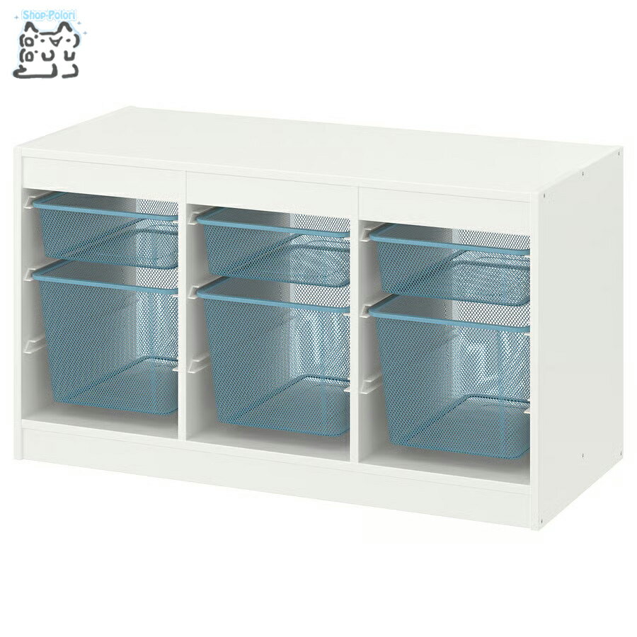 樂天商城 - 【 IKEA - イケア -】TROFAST - トロファスト - 収納コンビネーション BOX付き 組み合わせ収納 オープン収納 棚 / ホワイト / スチールBOX メタルブルー 99x44x56 cm (294.798.40) 横置きタイプ