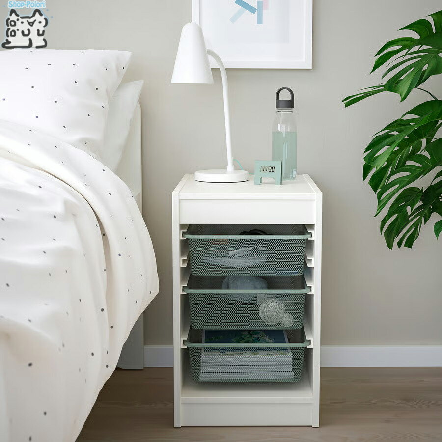 樂天商城 - 【 IKEA - イケア -】TROFAST - トロファスト - 収納コンビネーション BOX付き 組み合わせ収納 オープン収納 棚 / ホワイト / スチールBOX メタルグレー 34x44x56 cm (294.804.62) サイドテーブル