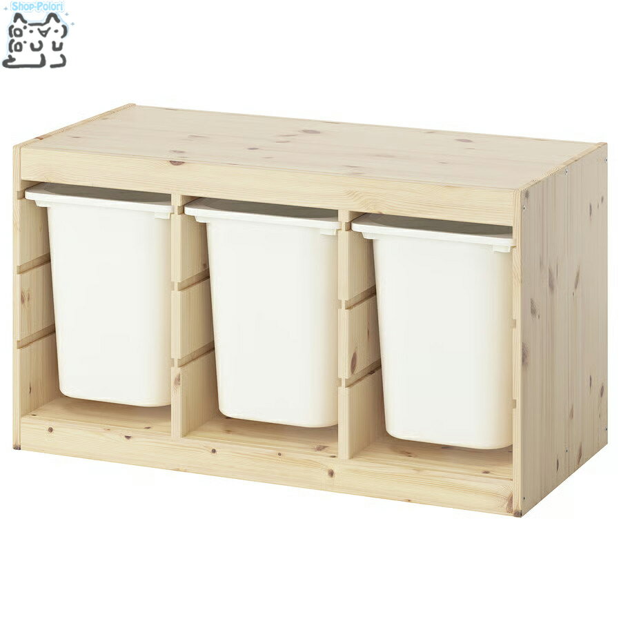 樂天商城 - 【 IKEA - イケア -】TROFAST - トロファスト - 収納コンビネーション BOX付き 組み合わせ収納 オープン収納 棚 / ステインパイン / ホワイトBOX 93x44x53 cm (295.847.23) 横置きタイプ