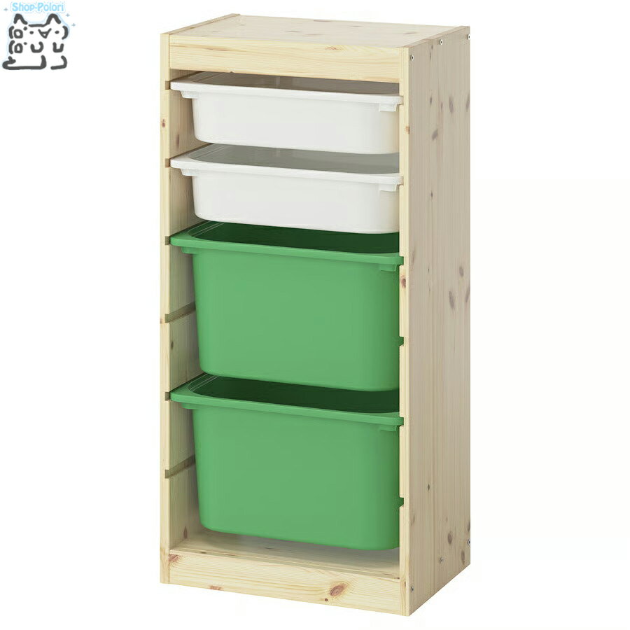 樂天商城 - 【 IKEA - イケア -】TROFAST - トロファスト - 収納コンビネーション BOX付き 組み合わせ収納 オープン収納 棚 / ステインパイン / マルチカラーBOX 44x30x91 cm (395.848.74)