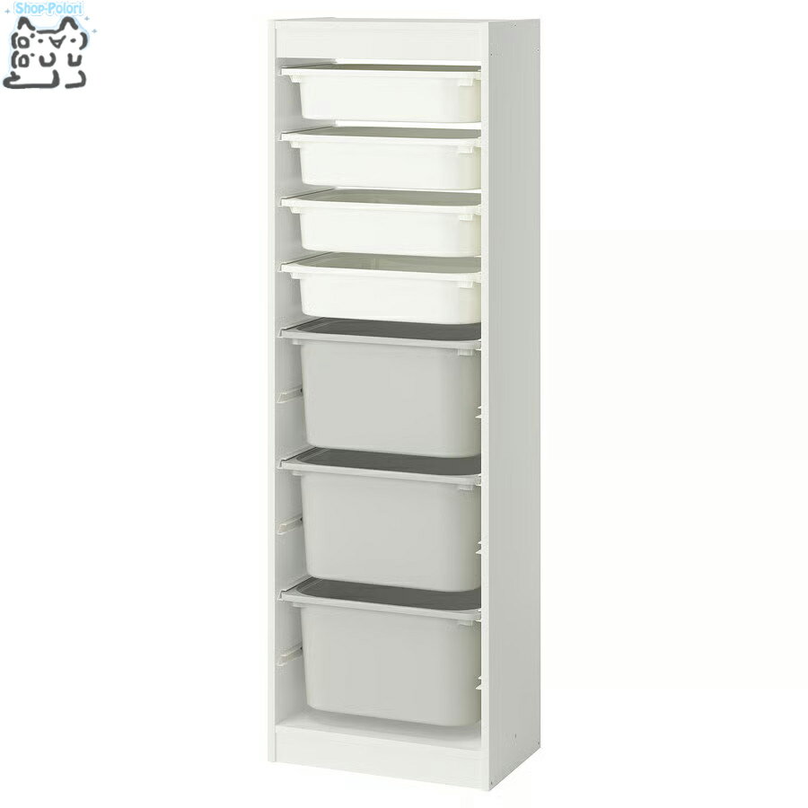 樂天商城 - 【 IKEA - イケア -】TROFAST - トロファスト - 収納コンビネーション BOX付き 組み合わせ収納 オープン収納 棚 / ホワイト / マルチカラーBOX 46x30x146 cm (395.853.50) ハイタイプ