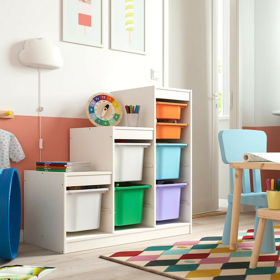 【 IKEA - イケア -】TROFAST - トロファスト - 収納コンビネーション 多段フレーム (階段型) BOX付き 組み合わせ収納 オープン収納 棚 / ホワイト / マルチカラーBOX 94x44x91 cm (495.844.87) [2]