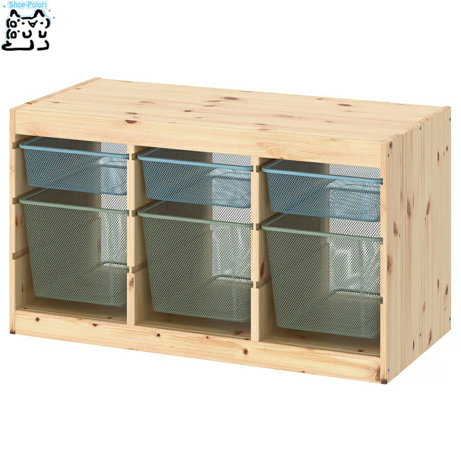 樂天商城 - 【 IKEA - イケア -】TROFAST - トロファスト - 収納コンビネーション BOX付き 組み合わせ収納 オープン収納 棚 / ステインパイン / スチールBOX メタルマルチカラー 93x44x53 cm (594.808.23) 横置きタイプ