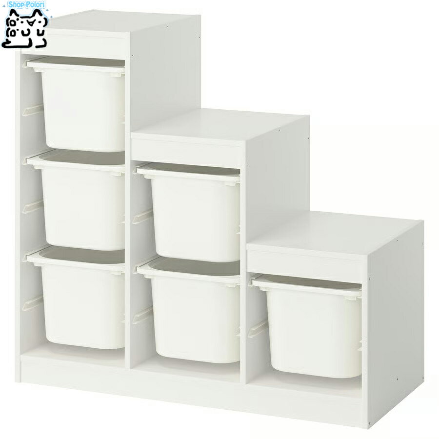 【 IKEA - イケア -】TROFAST - トロファスト - 収納コンビネーション 多段フレーム (階段型) BOX付き 組み合わせ収納 オープン収納 棚 / ホワイトフレーム / ホワイトBOX 99x44x95 cm (595.844.63) 子ども部屋やその他のスペースをすっきり整理できるうえ、さっと手が届く棚にすべてのものをかたづけられる収納コンビネーション。 ルームディバイダーとしても機能し、睡眠エリアと遊びエリアを分けるのに便利です BOX単体で持ち運びできるので、移動や持ち運びもスムーズにできます。 階段型なので、上部の使い方を工夫すれば色々な収納スペースになりますね！ ■商品詳細■ ブランド IKEA 素材 フレーム パーティクルボード, ペーパーフォイル, プラスチックエッジ 収納ボックス ポリプロピレン レール: ポリプロピレン 商品の大きさ 奥行き: 44 cm/ 高さ: 95 cm/ 幅: 99 cm この商品は組み立てが必要です 家具の高さが60cmを超える場合は、お子さまがよじ登ったりぶら下がったりしても転倒しないよう、付属の安全金具で壁にしっかりと固定してください 壁の材質により使用できるネジの種類が異なるため、専用の取り付けネジは含まれていません。壁の材質に適したネジをご使用ください。 主な特徴 子ども部屋にあるすべてのおもちゃやその他のものを整理整頓するための完璧な収納ソリューション 遊び心いっぱいの頑丈な収納シリーズ。おもちゃの収納と整理にぴったりです 子どもの身長に合わせた低めの収納ソリューション。小さなお子さまでもおかたづけが簡単にできます さまざまな色のプラスチック製ボックスが遊び心を部屋にプラスします フレームはガイドレール付き。ボックスや棚板を好きな高さに取り付けられます。いつでも取り付け位置を変更できます 中身を汚れやホコリから守りたいときは、別売りのTROFAST/トロファスト ふたを組み合わせられます 屋内使用推奨 食品に接触する製品として承認されていません お手入れ方法 きれいな布でから拭きしてください ■お届け状態■ 簡易梱包で発送いたします ※梱包に使用済みのダンボール紙などを再利用する場合、また化粧箱に送付状を直接貼付する場合ございますので予めご了承ください ※ご注意※ ※IKEA商品に関しまして※ IKEA商品に関しましては、納品書などは添付しておりません。 納品書、領収書が必要な場合、お問い合わせいただきましたら別途郵送にてお送りいたします。 ※製品の開梱・組み立てについて 組み立てが必要な商品の組み立て不備、組み立て不備による使用に際しての事故、及び商品の破損については保証外となります。 ※ご注文時のタイミングで在庫切れ、廃盤となっている場合がございます。その場合発送までにお時間を頂く場合、またご注文を一度キャンセルさせて頂く事がございます【 IKEA - イケア -】TROFAST - トロファスト - 収納コンビネーション 多段フレーム (階段型) BOX付き 組み合わせ収納 オープン収納 棚 / ホワイトフレーム / ホワイトBOX 99x44x95 cm (595.844.63)