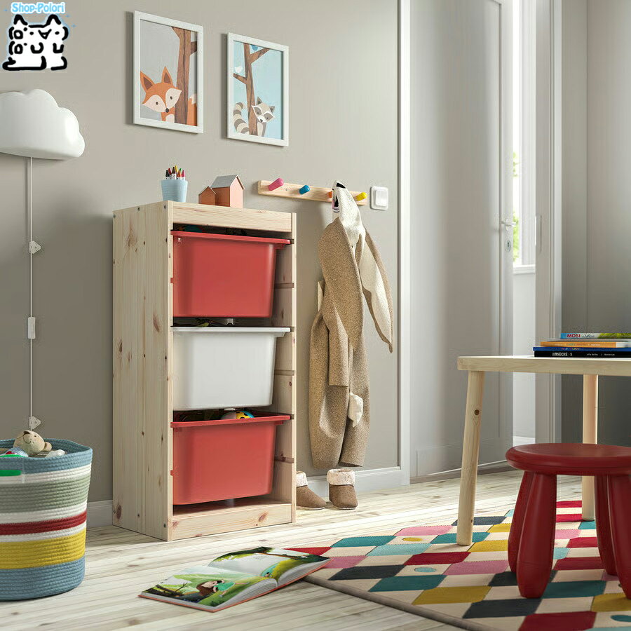 Wardrobes, Chests - 【 IKEA - イケア -】TROFAST - トロファスト - 収納コンビネーション BOX付き 組み合わせ収納 オープン収納 棚 / ステインパイン / マルチカラーBOX 44x30x91 cm (595.849.29)