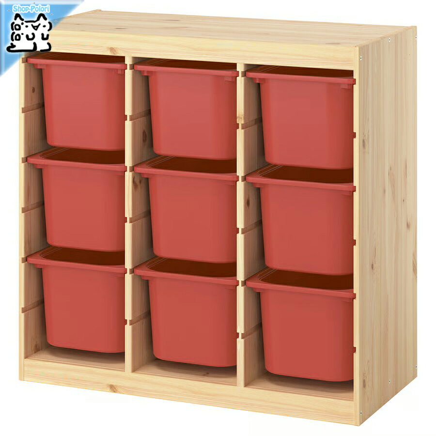 樂天商城 - 【 IKEA - イケア -】TROFAST - トロファスト - 収納コンビネーション BOX付き 組み合わせ収納 オープン収納 棚 / ステインパイン / レッドBOX 93x44x91 cm (596.127.05)