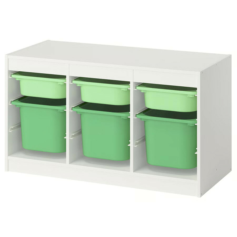 【 IKEA - イケア -】TROFAST - トロファスト - 収納コンビネーション BOX付き 組み合わせ収納 オープン収納 棚 / ホワイト / グリーンBOX 99x44x56 cm (695.845.37) 横置きタイプ [2]