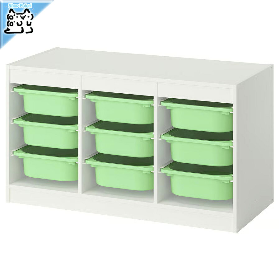 【 IKEA - イケア -】TROFAST - トロファスト - 収納コンビネーション BOX付き 組み合わせ収納 オープン収納 棚 / ホワイト / グリーンBOX 99x44x56 cm (795.845.27) 横置きタイプ チェスト シェルフ 子ども部屋やその他のスペースをすっきり整理できるうえ、さっと手が届く棚にすべてのものをかたづけられる収納コンビネーション。 低めの間仕切りとしても機能し、睡眠エリアと遊びエリアを分けるのに便利です BOXはスライドで外せれるので、ひとつのBOXだけ運ぶ〜など使い方は無限！ 子供用の洋服やおもちゃなど、結構なんにでも使える優れものです ■商品詳細■ ブランド IKEA 素材 フレーム パーティクルボード, ペーパーフォイル, プラスチックエッジ 収納ボックス ポリプロピレン レール: ポリプロピレン 商品の大きさ 奥行き: 44 cm/ 高さ: 56 cm/ 幅: 99 cm この商品は組み立てが必要です 主な特徴 子ども部屋にあるすべてのおもちゃやその他のものを整理整頓するための完璧な収納ソリューション 共有の子ども部屋？ この収納は低めのルームディバイダーとしても機能し、すべてのものを両側から出し入れできます さまざまな色のプラスチック製ボックスが遊び心を部屋にプラスします フレームはガイドレール付き。ボックスや棚板を好きな高さに取り付けられます。いつでも取り付け位置を変更できます 中身を汚れやホコリから守りたいときは、別売りのTROFAST/トロファスト ふたを組み合わせられます 屋内使用推奨 食品に接触する製品として承認されていません お手入れ方法 きれいな布でから拭きしてください ■お届け状態■ 簡易梱包で発送いたします ※梱包に使用済みのダンボール紙などを再利用する場合、また化粧箱に送付状を直接貼付する場合ございますので予めご了承ください ※ご注意※ ※IKEA商品に関しまして※ IKEA商品に関しましては、納品書などは添付しておりません。 納品書、領収書が必要な場合、お問い合わせいただきましたら別途郵送にてお送りいたします。 ※製品の開梱・組み立てについて 組み立てが必要な商品の組み立て不備、組み立て不備による使用に際しての事故、及び商品の破損については保証外となります。 ※ご注文時のタイミングで在庫切れ、廃盤となっている場合がございます。その場合発送までにお時間を頂く場合、またご注文を一度キャンセルさせて頂く事がございます【 IKEA - イケア -】TROFAST - トロファスト - 収納コンビネーション BOX付き 組み合わせ収納 オープン収納 棚 / ホワイト / グリーンBOX 99x44x56 cm (795.845.27) 横置きタイプ チェスト シェルフ