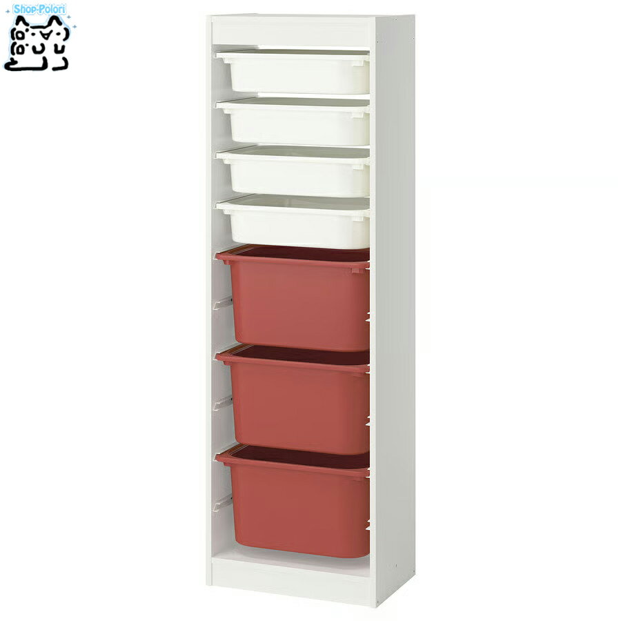 For Nursery - 【 IKEA - イケア -】TROFAST - トロファスト - 収納コンビネーション BOX付き 組み合わせ収納 オープン収納 棚 / ホワイト / マルチカラーBOX 46x30x146 cm (795.853.48) ハイタイプ