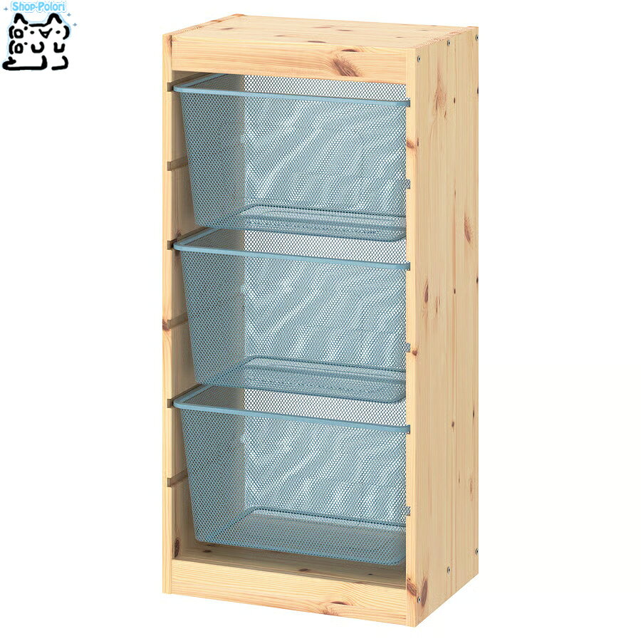 【 IKEA - イケア -】TROFAST - トロファスト - 収納コンビネーション BOX付き 組み合わせ収納 オープン収納 棚 / ステインパイン / メタルブルーBOX 44x30x91 cm (894.774.85) 子ども部屋やその他のスペースをすっきり整理できるうえ、さっと手が届く棚にすべてのものをかたづけられる収納コンビネーション。 BOX単体で持ち運びできるので、移動や持ち運びもスムーズにできます。 ■商品詳細■ ブランド IKEA 素材 フレーム パイン無垢材, 着色アクリルクリアラッカー, 着色アクリルクリアラッカー 収納ボックス ポリプロピレン 商品の大きさ 奥行き: 30 cm/ 高さ: 91 cm/ 幅: 44 cm この商品は組み立てが必要です 家具の高さが60cmを超える場合は、お子さまがよじ登ったりぶら下がったりしても転倒しないよう、付属の安全金具で壁にしっかりと固定してください 壁の材質により使用できるネジの種類が異なるため、専用の取り付けネジは含まれていません。壁の材質に適したネジをご使用ください。 主な特徴 子ども部屋にあるすべてのおもちゃやその他のものを整理整頓するための完璧な収納ソリューション オープン収納があれば、スペースをすっきり保つのに役立つうえ、お気に入りのアイテムをディスプレイできます フレームには溝がたくさんあるので、ボックスや棚板を好きな高さに設置できます。もちろん、いつでも変更できます TROFAST/トロファスト ふたを取り付けられます 屋内使用推奨 食品に接触する製品として承認されていません お手入れ方法 きれいな布でから拭きしてください ■スタッフから一言■ 気にしながら見てるとドラマなどの家具でよく見かけるシリーズ 棚板と組み合わせれば通常のシェルフに BOXと組み合わせるとBOXが引き出しのようになり、収納力、用途に合わせた収納ユニットになります。 お子様の成長にあわせて変化させていくのも良いですね♪ ■お届け状態■ 簡易梱包で発送いたします ※梱包に使用済みのダンボール紙などを再利用する場合、また化粧箱に送付状を直接貼付する場合ございますので予めご了承ください ※ご注意※ ※IKEA商品に関しまして※ IKEA商品に関しましては、納品書などは添付しておりません。 納品書、領収書が必要な場合、お問い合わせいただきましたら別途郵送にてお送りいたします。 ※製品の開梱・組み立てについて 組み立てが必要な商品の組み立て不備、組み立て不備による使用に際しての事故、及び商品の破損については保証外となります。 ※ご注文時のタイミングで在庫切れ、廃盤となっている場合がございます。その場合発送までにお時間を頂く場合、またご注文を一度キャンセルさせて頂く事がございます【 IKEA - イケア -】TROFAST - トロファスト - 収納コンビネーション BOX付き 組み合わせ収納 オープン収納 棚 / ステインパイン / メタルブルーBOX 44x30x91 cm (894.774.85)