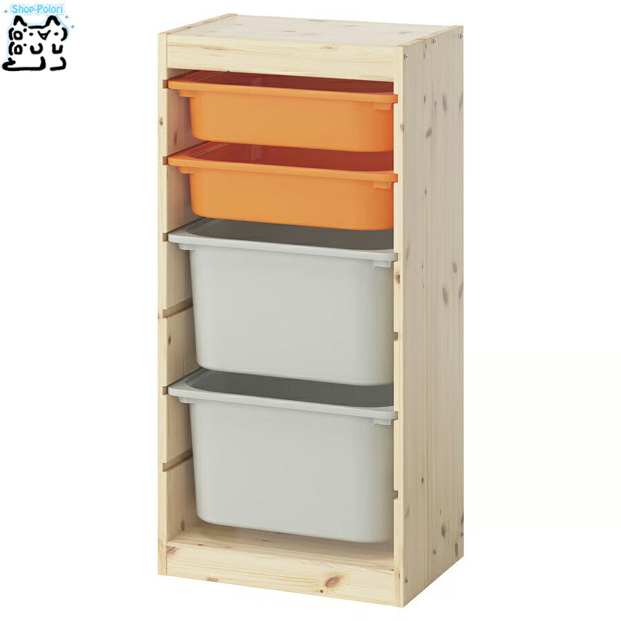 樂天商城 - 【 IKEA - イケア -】TROFAST - トロファスト - 収納コンビネーション BOX付き 組み合わせ収納 オープン収納 棚 / ステインパイン / マルチカラーBOX 44x30x91 cm (895.849.23)