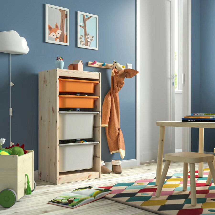 【 IKEA - イケア -】TROFAST - トロファスト - 収納コンビネーション BOX付き 組み合わせ収納 オープン収納 棚 / ステインパイン / マルチカラーBOX 44x30x91 cm (895.849.23) [2]