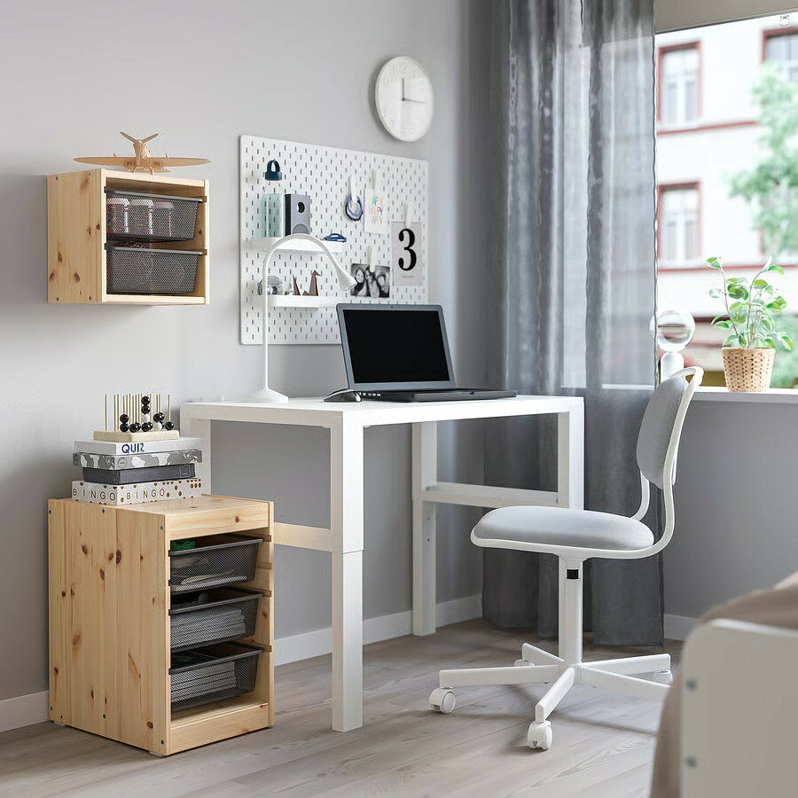 【 IKEA - イケア -】TROFAST - トロファスト - 収納コンビネーション サイドテーブル BOX付き 組み合わせ収納 オープン収納 棚 / ステインパイン / スチールBOX メタルグレー 32x44x53 cm (994.808.78) チェスト シェルフ [3]