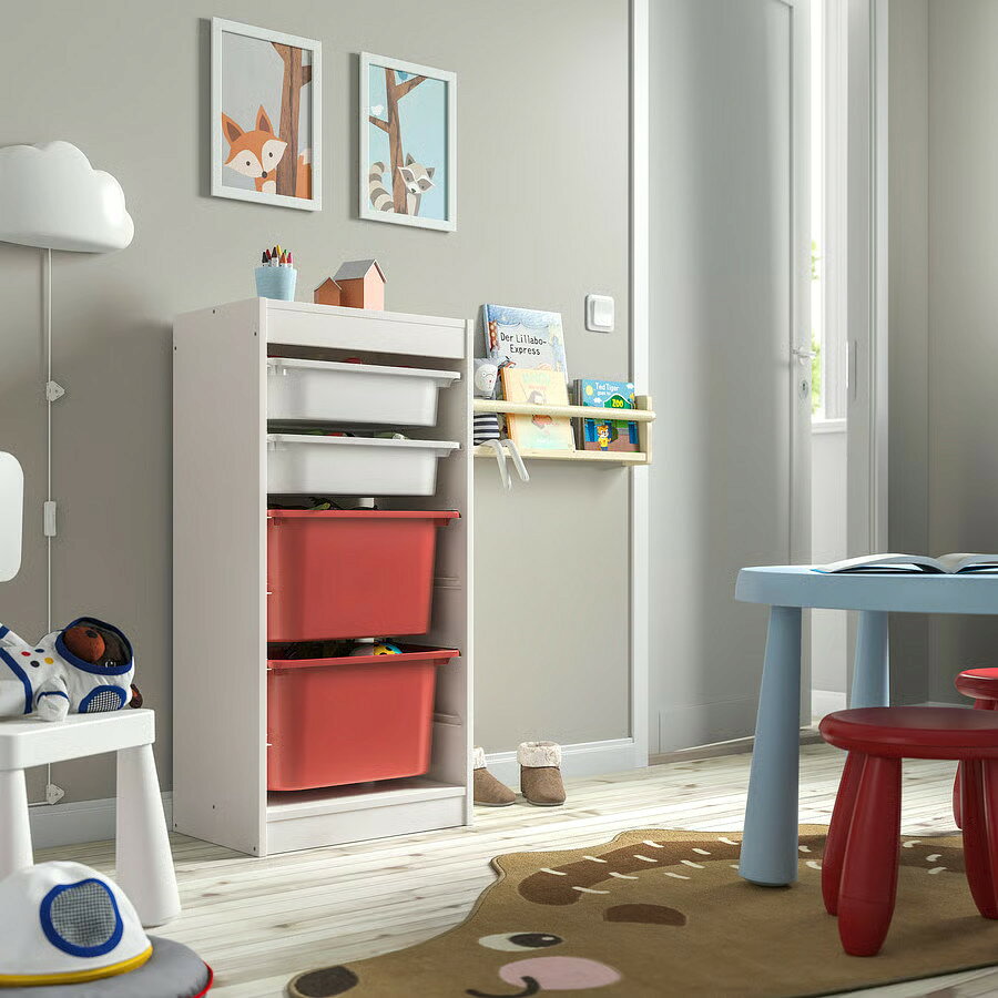 【 IKEA - イケア -】ikea チェスト TROFAST -トロファスト- 収納コンビネーション BOX付き 組み合わせ収納 オープン収納 棚 ホワイト / マルチカラーBOX 46x30x95 cm (995.848.47) [2]