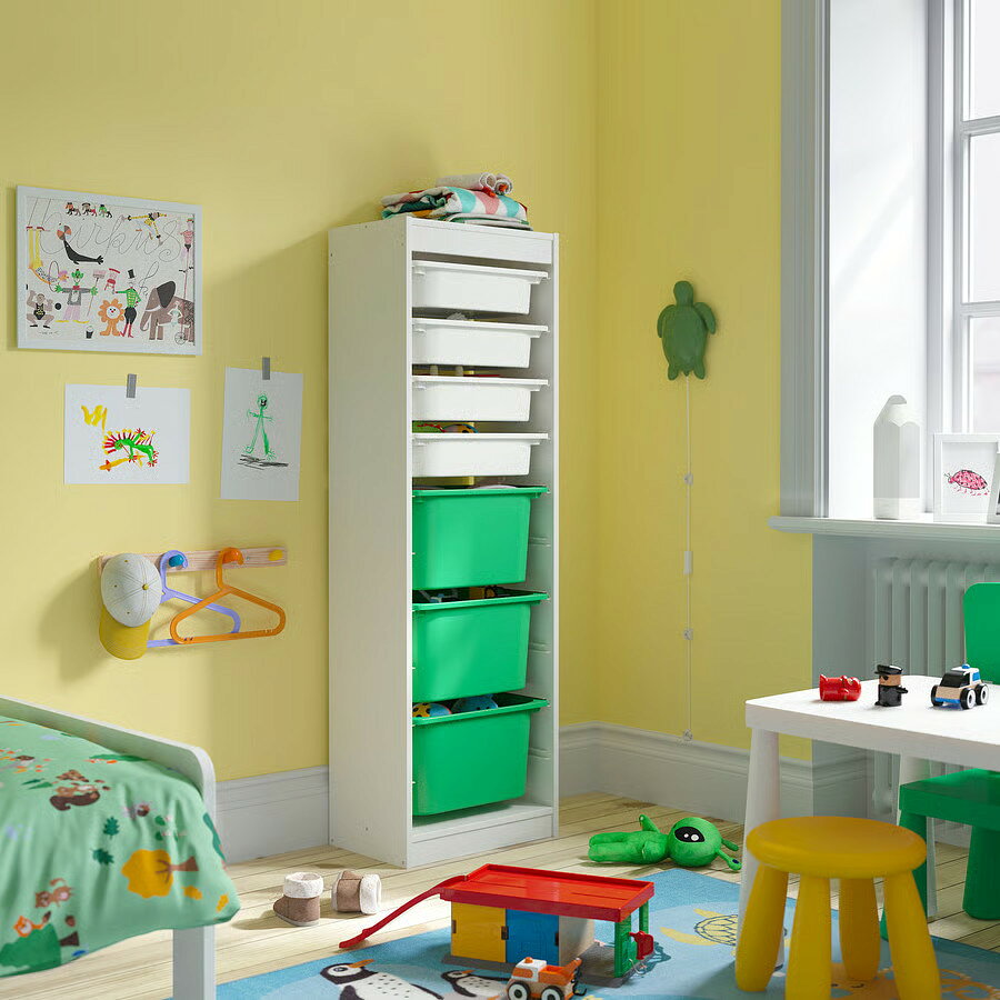 【 IKEA - イケア -】TROFAST - トロファスト - 収納コンビネーション BOX付き 組み合わせ収納 オープン収納 棚 / ホワイト / マルチカラーBOX 46x30x146 cm (995.853.47) ハイタイプ [2]
