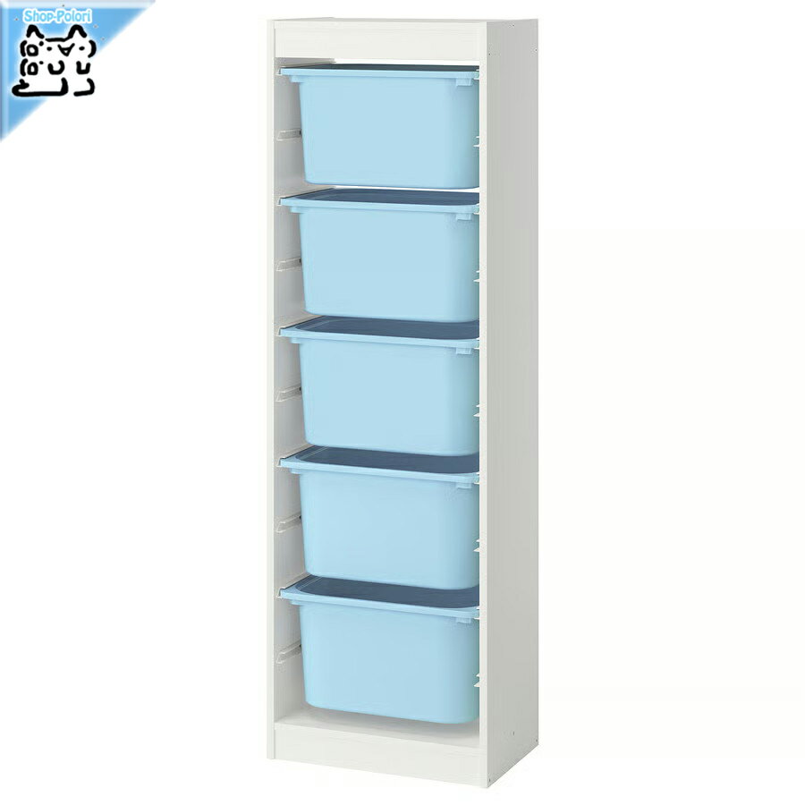 樂天商城 - 【 IKEA - イケア -】TROFAST - トロファスト - 収納コンビネーション BOX付き 組み合わせ収納 オープン収納 棚 / ホワイト / ライトブルーBOX 46x30x146 cm (995.853.52) ハイタイプ