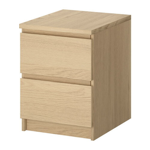 【IKEA Original】MALM-マルム- チェスト（引き出し×2）ベッドサイドテーブル ホワイトステインオーク材突き板 40×55cm