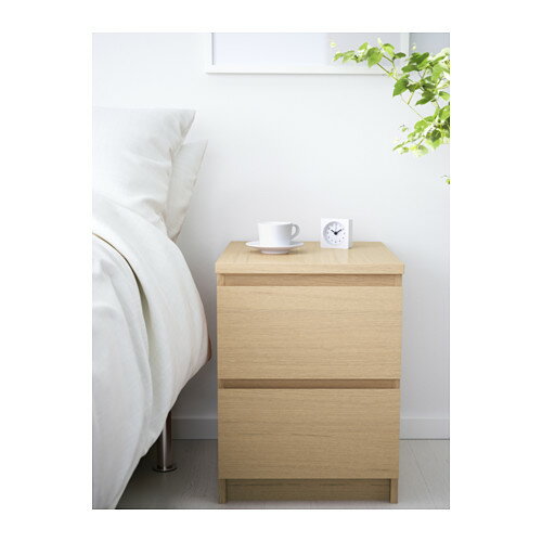 【IKEA Original】MALM-マルム- チェスト（引き出し×2）ベッドサイドテーブル ホワイトステインオーク材突き板 40×55cm