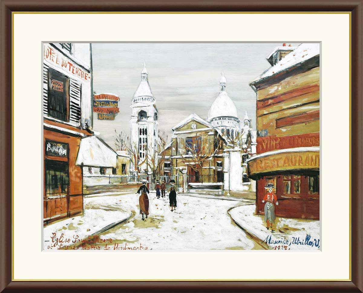 【西洋画・複製画】モンマルトルのサン＝ピエール教会とクサレ＝クール寺院 モーリス・ユトリロ 52×42cm F6サイズ 樹脂製フレーム