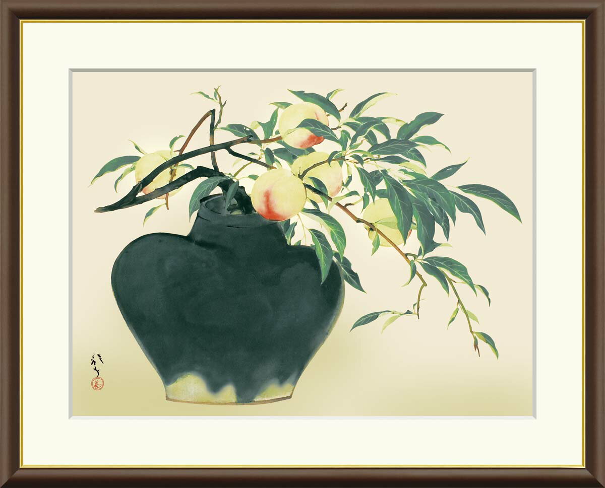 【インテリアアート・複製画】桃 川端龍子 52×42cm F6サイズ 樹脂製フレーム