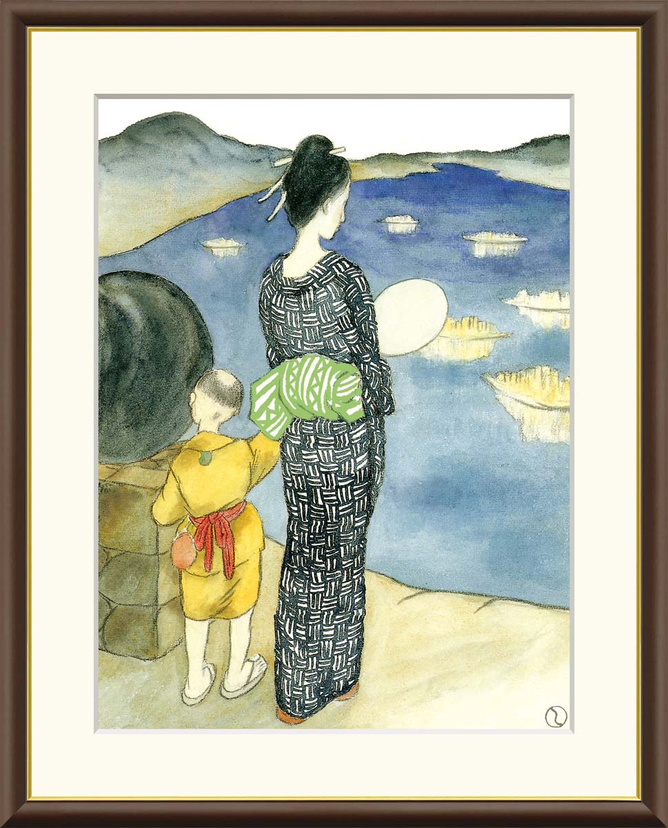 【インテリアアート・複製画】燈籠流し 竹久夢二 52×42cm F6サイズ 樹脂製フレーム
