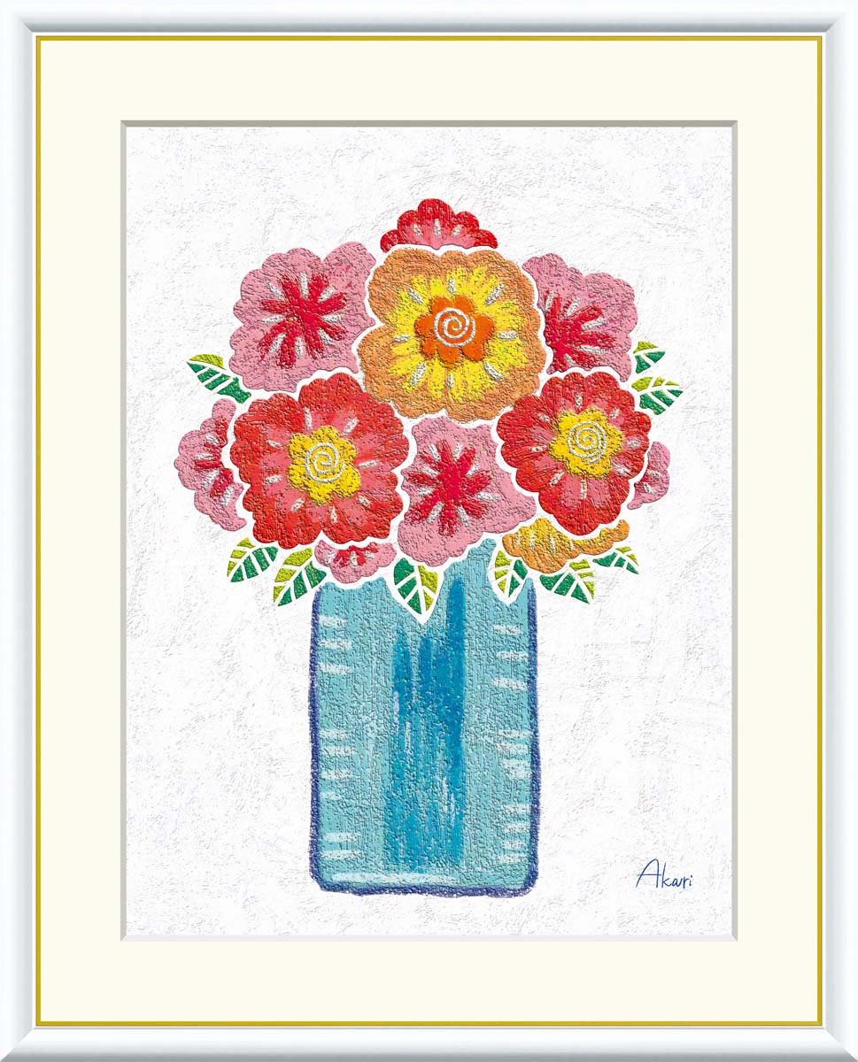 【インテリアアート・複製画】赤い花の花瓶 春田あかり 42×34cm F4サイズ 樹脂製フレーム