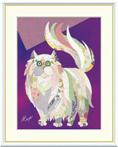 【インテリアアート・複製画】ペルシャ猫 池田麻耶 61×49.5cm F8サイズ 樹脂製フレーム