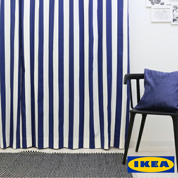 北欧カーテン 【ソフィア ネイビー】【IKEA カーテン】 綿100% おしゃれ デザイナーズ ブルー ストライプ シンプル リビング 子供部屋 男の子 一人暮らし コットン 海外インテリア オシャレ イケア オーダーカーテン