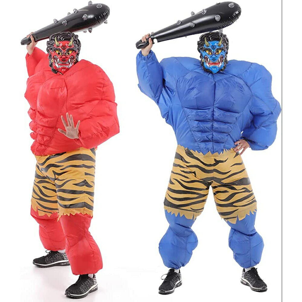 【日時指定不可商品】節分 デラックス ムキムキ 鬼 風船型 衣装 コスチューム お面 金棒 セット 豆まき鬼 鬼コスプレ 鬼コスチューム 怖い鬼 鬼コスチュームセット 赤鬼 青鬼 保育園 幼稚園 イベント 節分セット 赤鬼セット 青鬼セット マッチョ鬼コスチューム