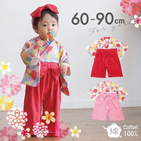 菊柄全開女児はかまロンパース お宮参り お食い初め 初節句 お正月和装 ひな祭り子供服 結婚式子供服 ひな祭り和装 お宮参り和装 お宮参り袴 袴ロンパース お食...