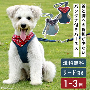 【楽天ロジ発送 365日楽天倉庫出荷】 ハーネス 小型犬 中型犬 介護 ベルト 犬 リード 犬用 胴輪 犬 かわいい 安心 安全 国際特許 犬用スーパーハーネス（胴輪）&リードセット バンダナビンテージデニム 1～3号（9714）［ポンポリース］