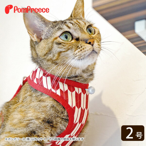 猫用リード付スーパー胴輪 矢がすり [ネコpom] 2号 [ポンポリース]