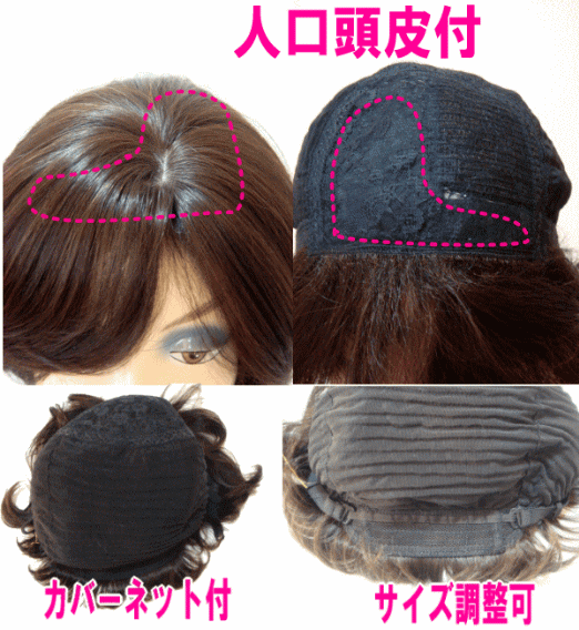 激安人毛フルウィッグ（混毛)/医療用ウィッグ/幅広人工頭皮付き/サイド分け/人毛（30%)＋日本製耐熱ファイバー(70%)/ナチュラルミドルロング/45センチ/MDL-3/サイド分け専用/前髪カット式