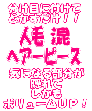 ヤングミセスも注目！白髪隠しに人気！人毛ウィッグ(混毛）ノンパーマ(ソフトパーマ）方向き　部分かつら　ボリュームアップ/総手植え　カバーピース　ヘアピース　LL(ロング）【ワイド幅広タイプ】日本製金具　ボリュームタイプ【送料無料】人毛部分ウィッグ　ヘアーピース