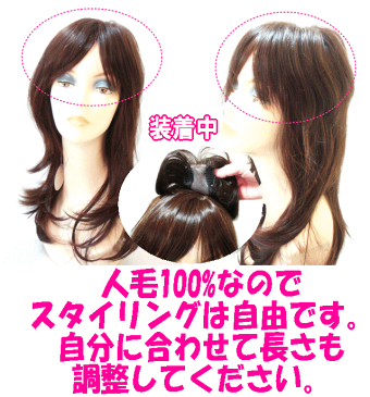 レミー 人毛100% 使用!白髪隠しに人気!ヤングミセスも注目!人毛ウィッグ ノンパーマ(ソフトパーマ)方向き 部分かつら ボリュームアップ カバーピース ヘアーピース【日本製金具】【メール便可】ヘアピース