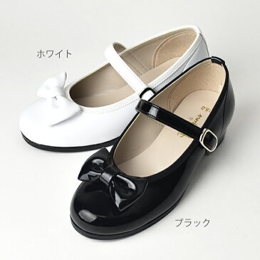 エナメルリボンフォーマルシューズ ホワイト/ブラック 2色展開 18/19/20/21/22/23cm 全6サイズ 日本製 Made In Japan POMPKINS ポプキンズ