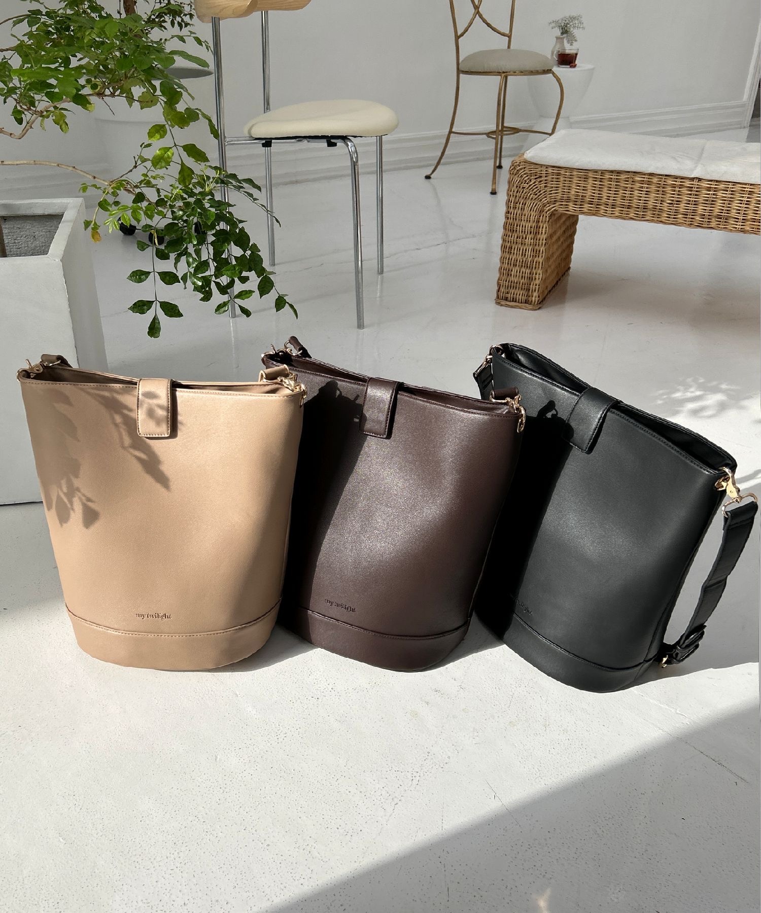 mytwilightシンプルベルトバケツバッグ