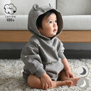 【 P10倍 】長袖 くま耳 ロンパース 綿100% シンプル ニューボーン ベビー カバーオール 秋 冬 70 80 ベビー服 男の子 女の子 コットン 出産祝い