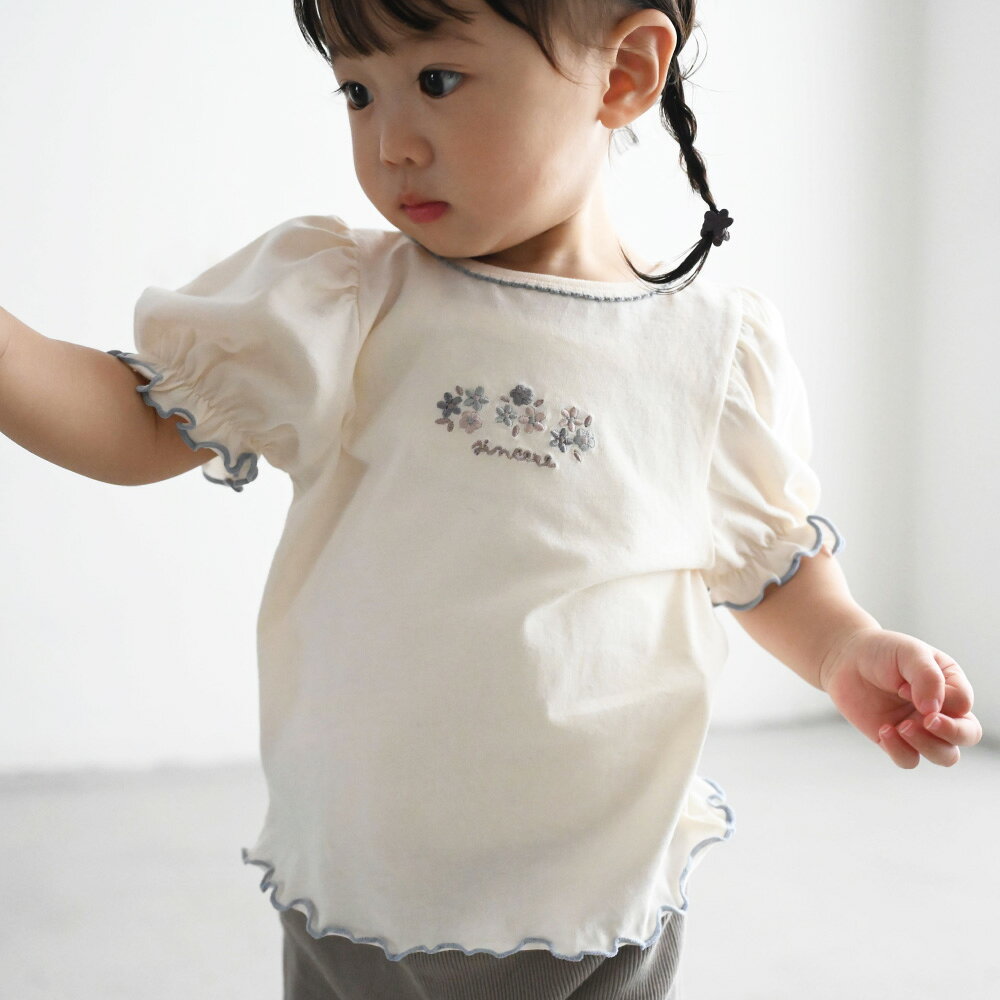 パフスリーブ 半袖 Tシャツ 綿100% シンプル キッズ ベビー トップス 春 夏 おしゃ...