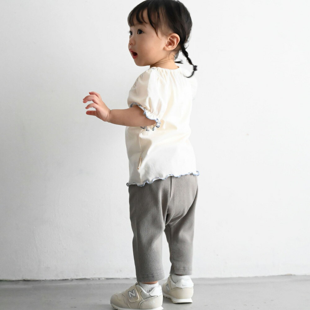 パフスリーブ 半袖 Tシャツ 綿100% シンプル キッズ ベビー トップス 春 夏 おしゃ...