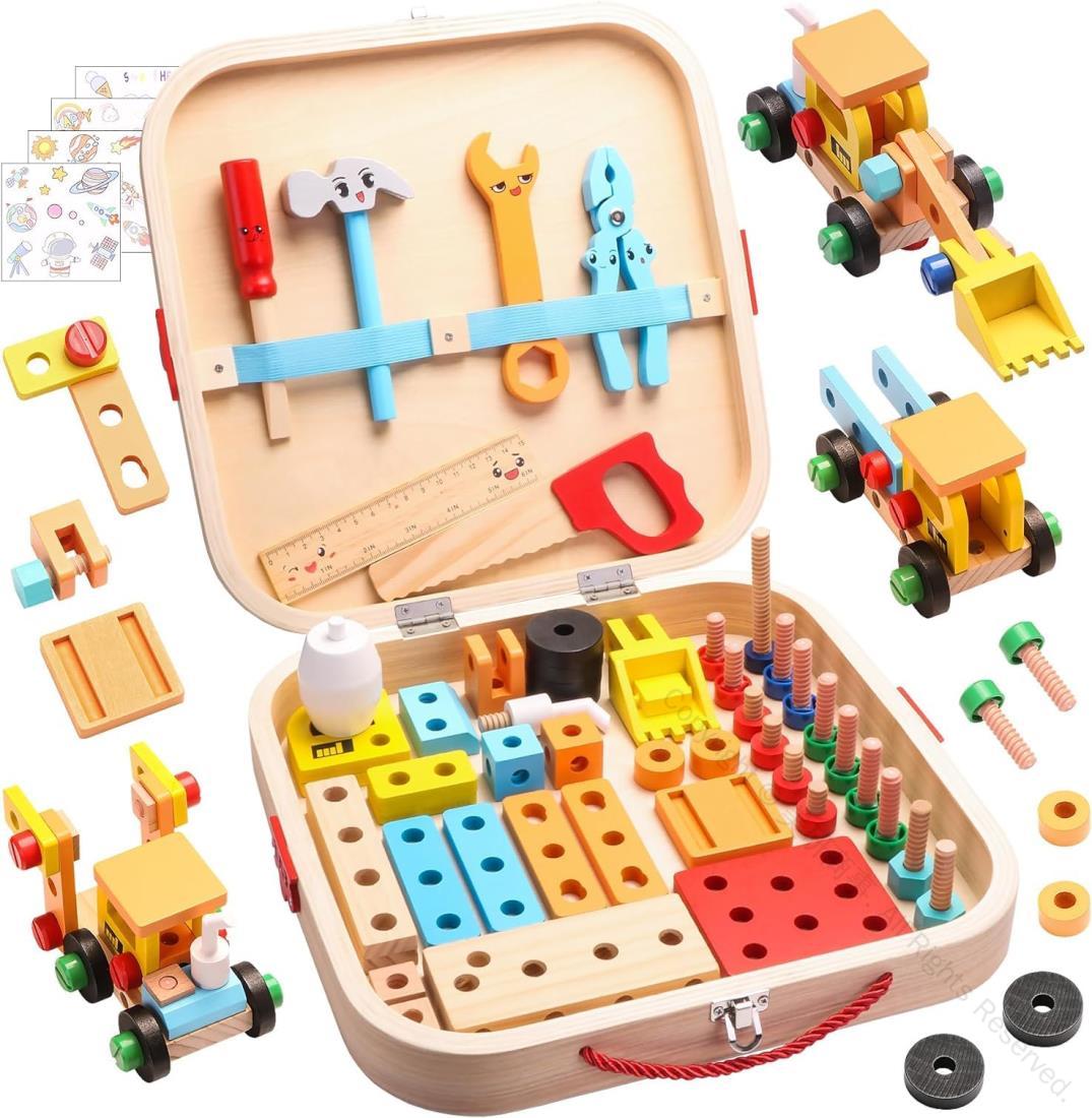 大工さんセット 組み立て おもちゃ 3歳から8歳対応 男の子 女の子 木製おもちゃ 知育玩具 モンテッソーリ 工具付き ままごと ごっこ遊び 大工さんごっこ プレゼント 子供人気 誕生日 クリスマス 収納ボックス付き 安全設計で長く遊べる