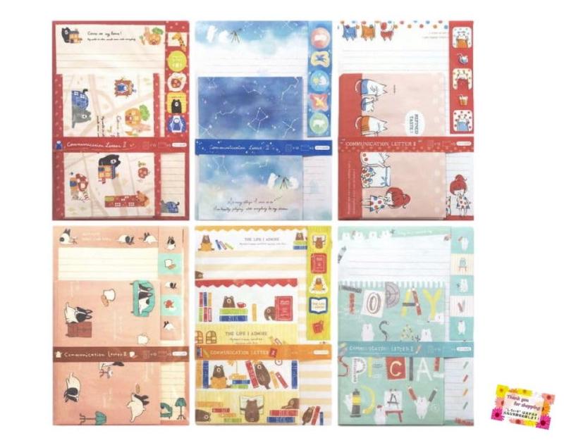 【可愛い封筒・びんせん・シールのセットです】 コミュニケーションレターセット2（キャラクター） 封筒5枚 びんせん10枚 シール 郵送 6柄アソート 21×14.5cm 【2個セット】