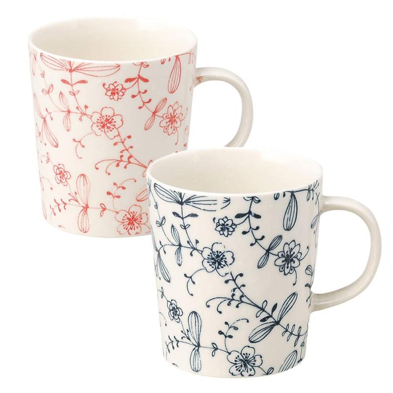 マグカップぺアセット 美濃焼 ペンフラワーマグ（赤・紺） 軽量｜和食器 陶器 三階菱