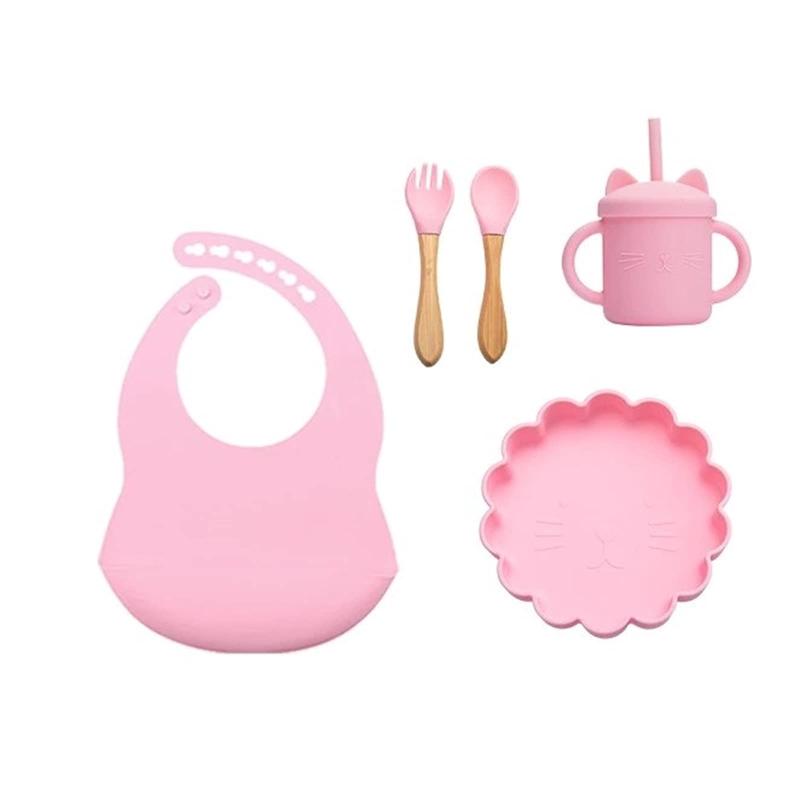 ベビー シリコンテーブルセット フォーク スプーン プレート カップ スタイ シリコン トレーニング 5点..