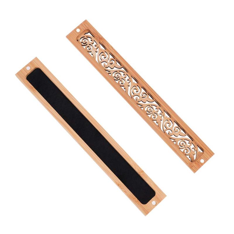 お香立て 横置き香炉 線香炉 線香皿 楠竹製 不燃綿付き 蓋付き 木製 香炉 透かし彫り お香入れスタンド..