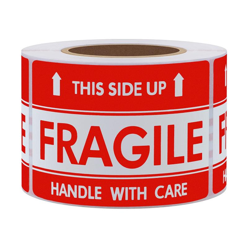Hybsk FRAGILE This Side Up 割れやすいシール インチ注意搬送と梱包警告接着ラベル1巻