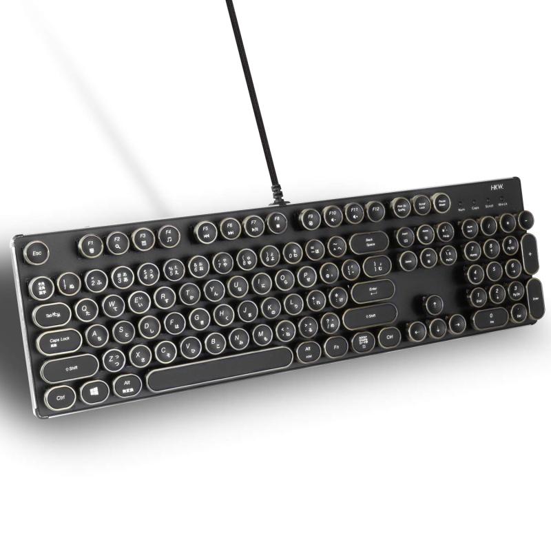 HKW タイプライター風メカニカルキーボード 青軸 104キー USB有線 日本語キーボード