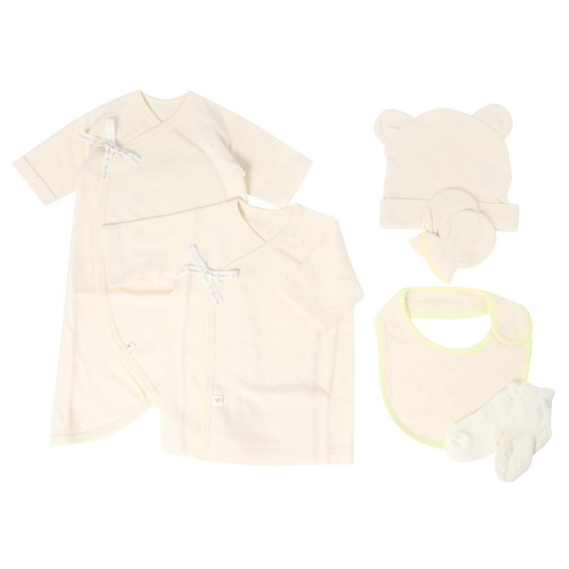 【ピュアオーガニック】 出産お祝い 6商品セット 短肌着 コンビ肌着 スタイ ミトン 帽子 靴下 オーガニックコットン 日本製 二重ガーゼニット生地 オールシーズン 出産準備 新生児肌着