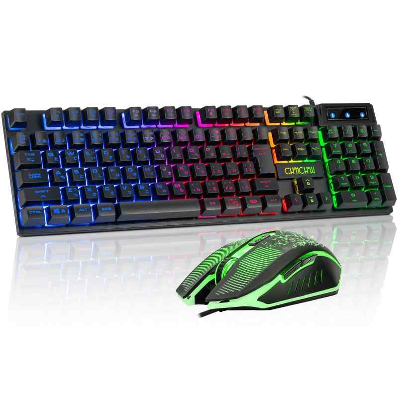 CHONCHOW ゲーミングきーボードマウスセット 日本語配列 ps4 スイッチ対応ゲーミングキーボード 108キー 七色LEDバックライト usb有線 19キー防衝突 ゲーミングキーボード テンキー ゲーミングマ
